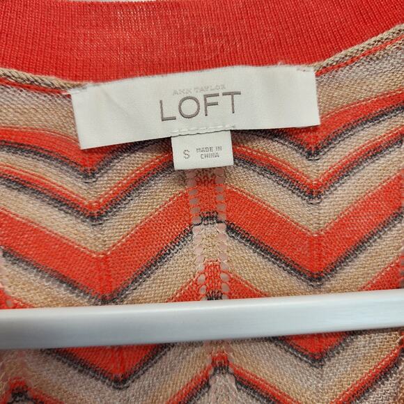 Ann Taylor LOFT Cardigan Sweater Size S Orange Tan Chevron Preppy Y2K Academia - Picture 7 of 8